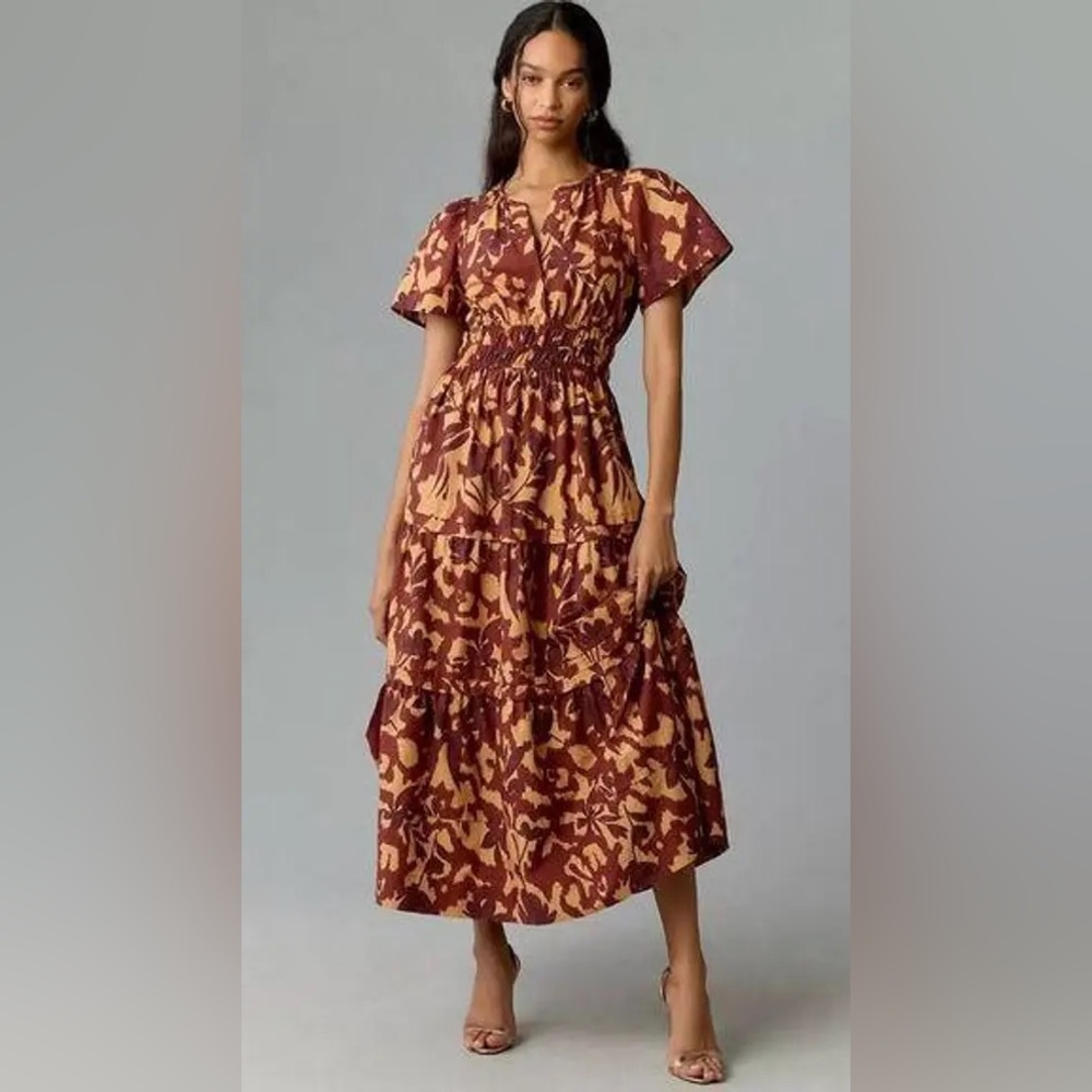 Anthropologie The Somerset Maxi Dress Copper Floral